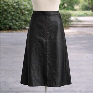 H&M Black Faux Leather A-Line Midi Skirt Women’s Size 10 Back Zip